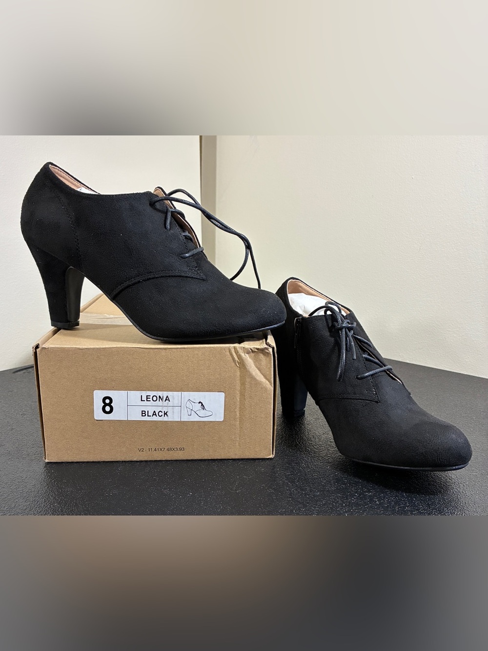 Journee Collection Black Suede Lace-Up Heel Booties